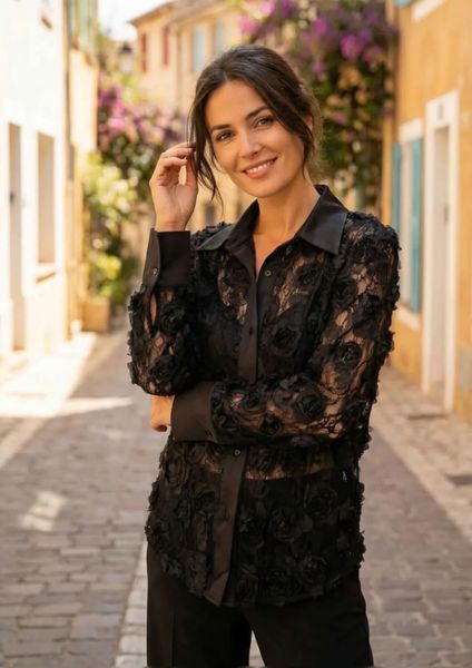 NOLA FLOWER SHIRT (3158) - Black - ca 25. august levering