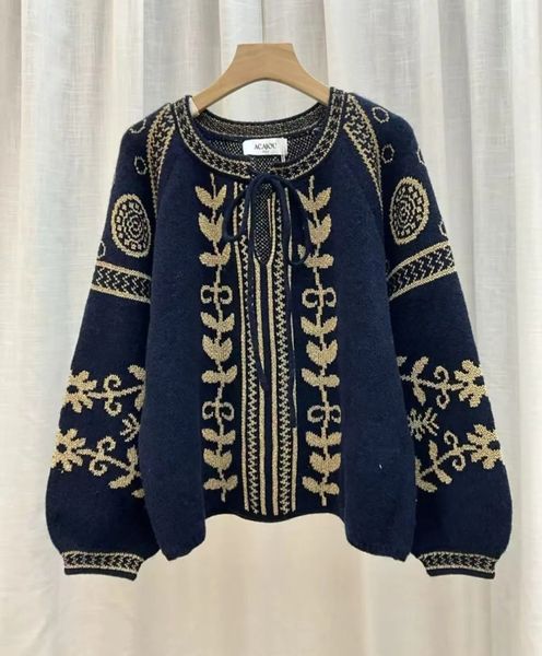 TILIA  KNIT (RM6017) ONE SIZE - Navy blue w/gold