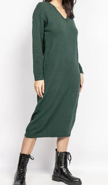 AMY V-NECK KNIT DRESS  - Dark Green - (2348-2018) - LEVERING CA. 20 august