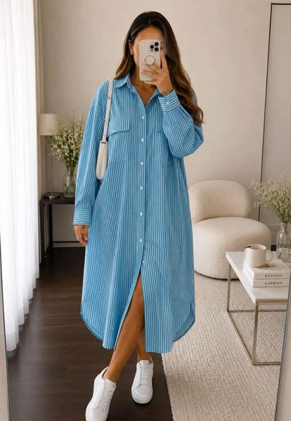 Carolina Shirt Dress (9607-3236) - Blue turquoise - ca.25 august levering