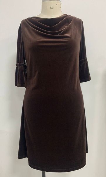 VELVET DRAPE DRESS - brown - ca. 1 oktober