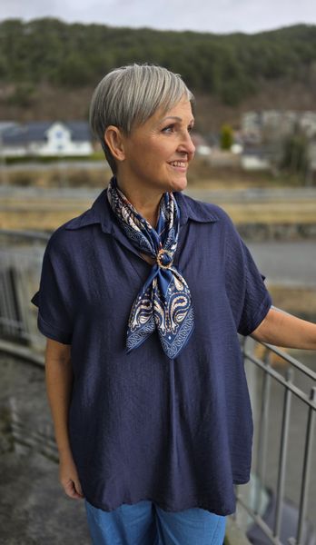 ZELIE SILK SCARF ( rs02 ) – NAVY, CREAM & GOLD