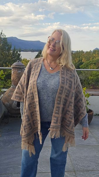 ROXANA PONCHO SCARF ( dl1902 ) - beige w/grey