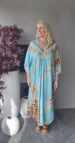 ZAFIRA KAFTAN – TURQUOISE & GOLD  
