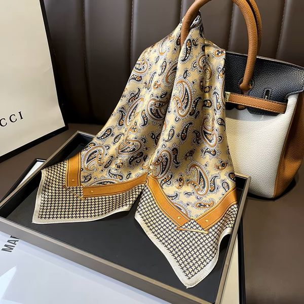 ZELIE SILK SCARF (rs03 ) – BEIGE, BROWN & GOLD
