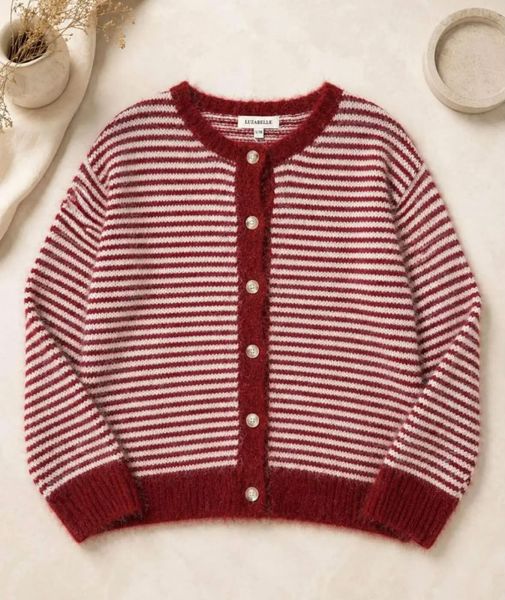 Elodie Striped Cardigan (1195-2099) - Bordeaux - ca. 25 august levering