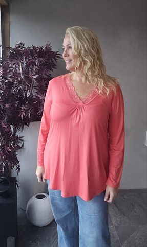 Hovedbilde MILA LACE TOP V-NECK - coral