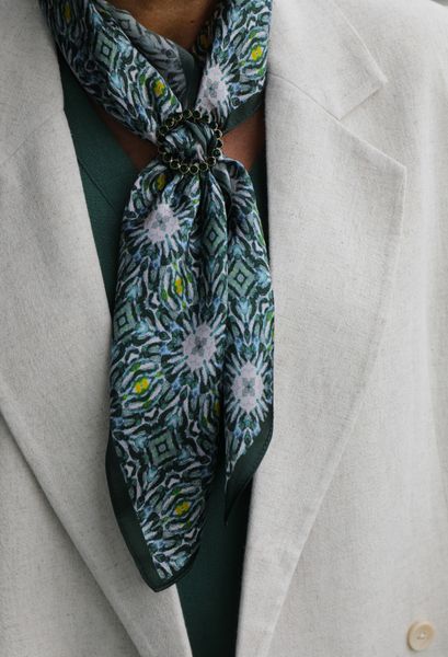 ZELIE SILK SCARF (rs06 ) – GREEN, WHITE & YELLOW