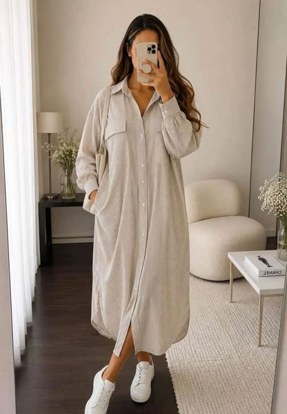 Carolina Shirt Dress (9607-3236) - Khaki - ca.25 august levering