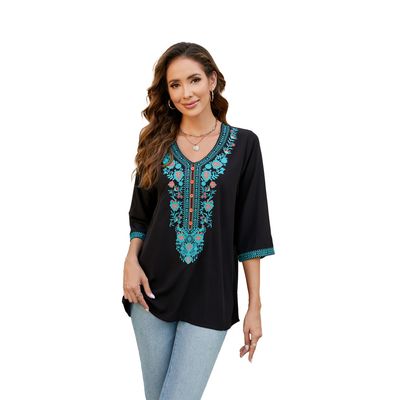 Hovedbilde SANTORO BLOUSE – BLACK & TURQUOISEGR&Oslash;NN