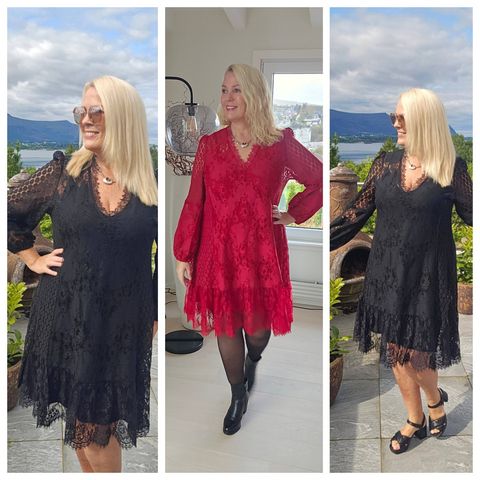 Hovedbilde THALIA LACE DRESS -svart & r&oslash;d, 