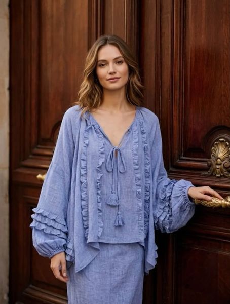 ROSALINE BLOUSE (G002) ONE SIZE - Blue jean - ca 25. august levering