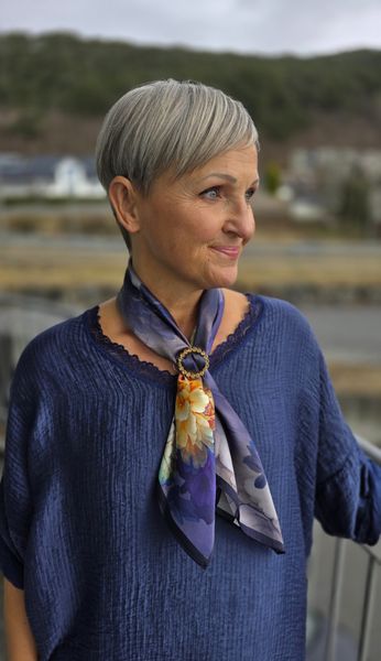 ISADORA SILK SCARF ( 19307 ) – BLUE , GREY & YELLOW