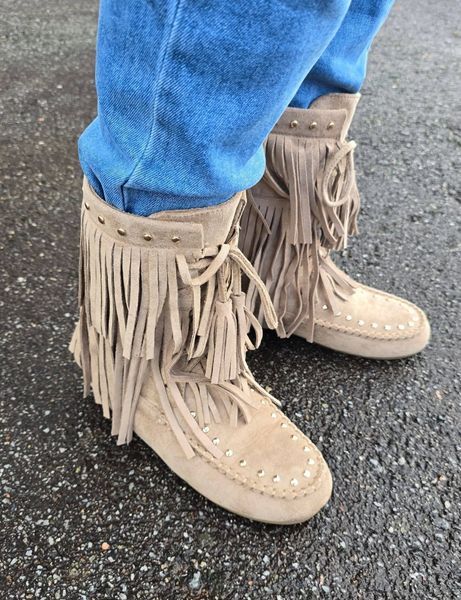 TALLULAH FRINGE BOOTS ( 52219 ) - kakhi ( beige ) 