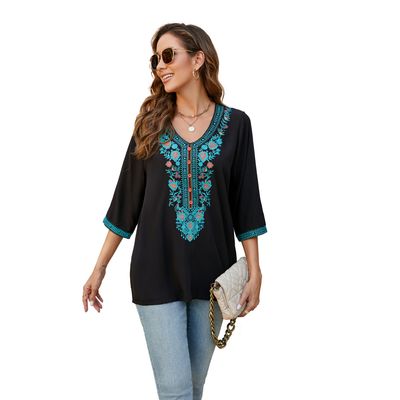 Hovedbilde SANTORO BLOUSE – BLACK & TURQUOISEGR&Oslash;NN