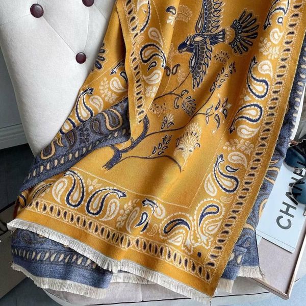 Paloma Scarf (F09-C) - Blue & Mustard Yellow