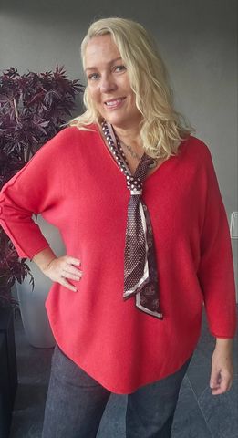Hovedbilde ALLEGRA V-NECK KNIT W/ SCARF ( ny8213F ) - red ( ...