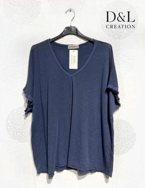 SOLENE V-NECK TOP (sy24263) - navy