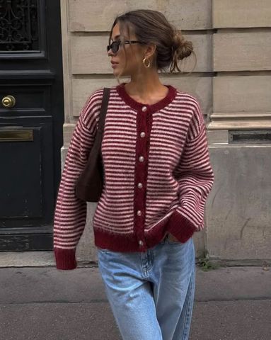 Hovedbilde Elodie Striped Cardigan (1195-2099) - Bordeaux - ...