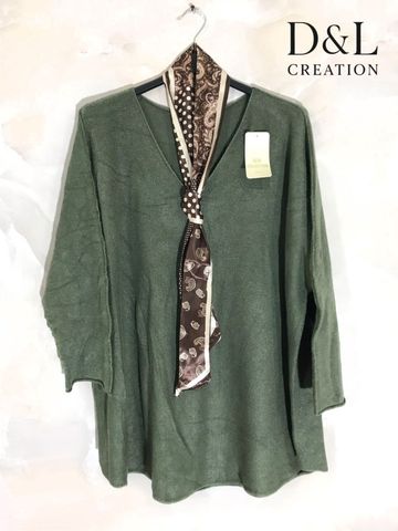 Hovedbilde ALLEGRA V-NECK KNIT W/ SCARF ( ny8213F ) - kaki ...