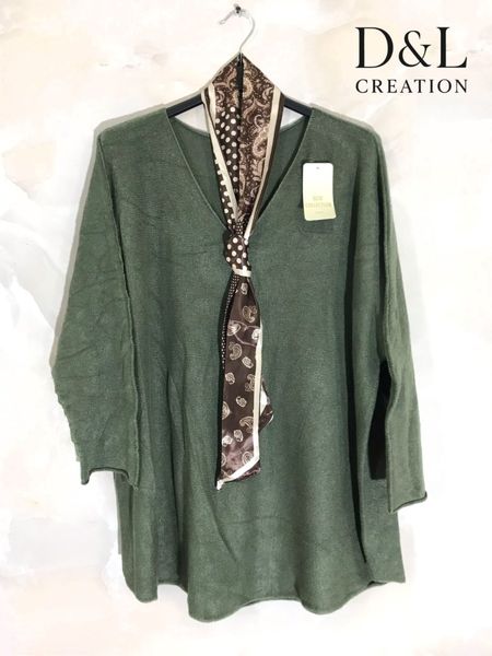 ALLEGRA V-NECK KNIT W/ SCARF ( ny8213F ) - kaki green